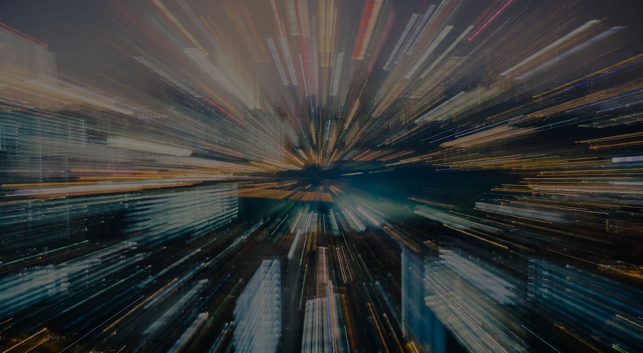 Zoomed in city lights creates a streaked effect.