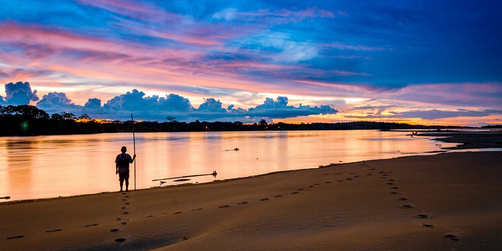 Sunset at Napo River, Ecuador.