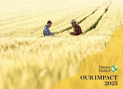 Cover of the 2025 impact report showing two people standing in a golden wheat field.