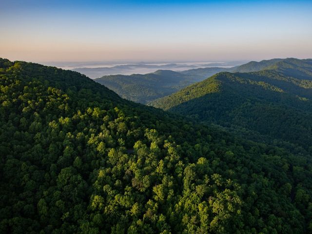 Aerial photograph of the Cumberland Gap in Kentucky.