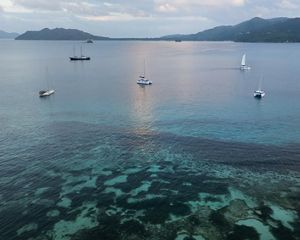 boats in a clear bay.