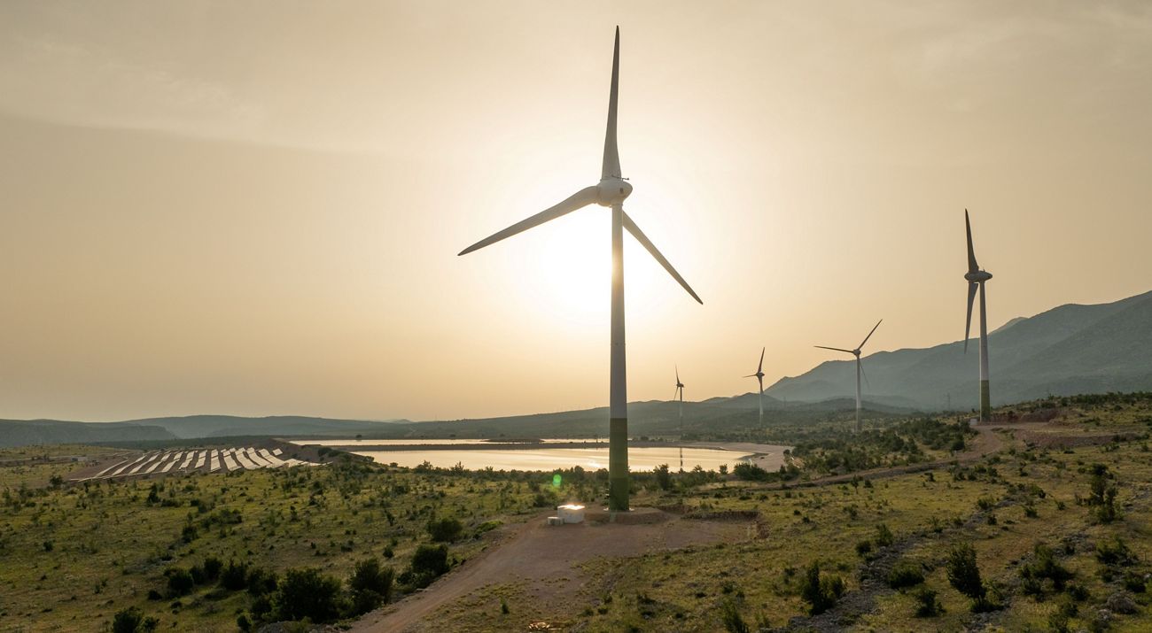 Jasenice Wind Power Plant and its surroundings near Obrovac in Croatia.